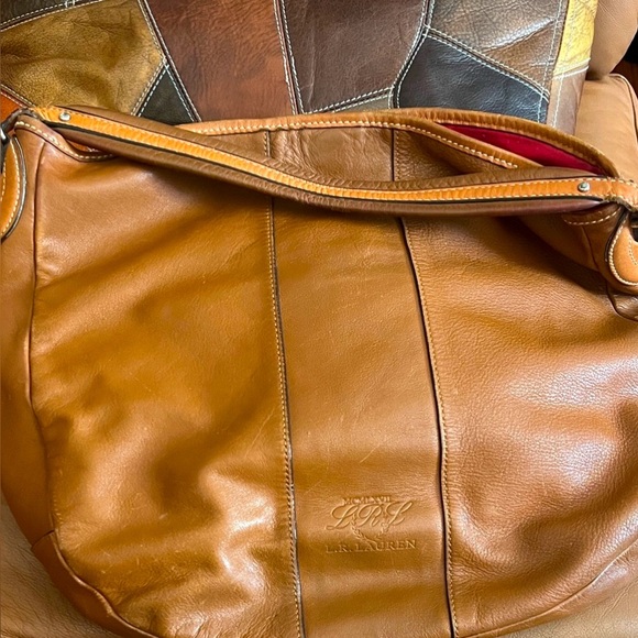 Large Lauren Ralph Lauren Cowhide Two Toned Leather Hobo Bag Luxury